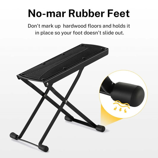 Adjustable Guitar Footrest – Foldable Metal Foot Stool with Non-Slip Rubber Grip (4 or 6 Height Positions)
