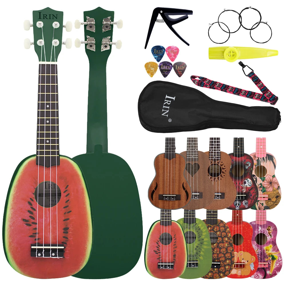 IRIN 21 Inch Ukulele Hawaiian Guitar Soprano Beginner Ukulele 4 String Guitar Musical Gifts Instrument With Kazoo Strap Capo Bag