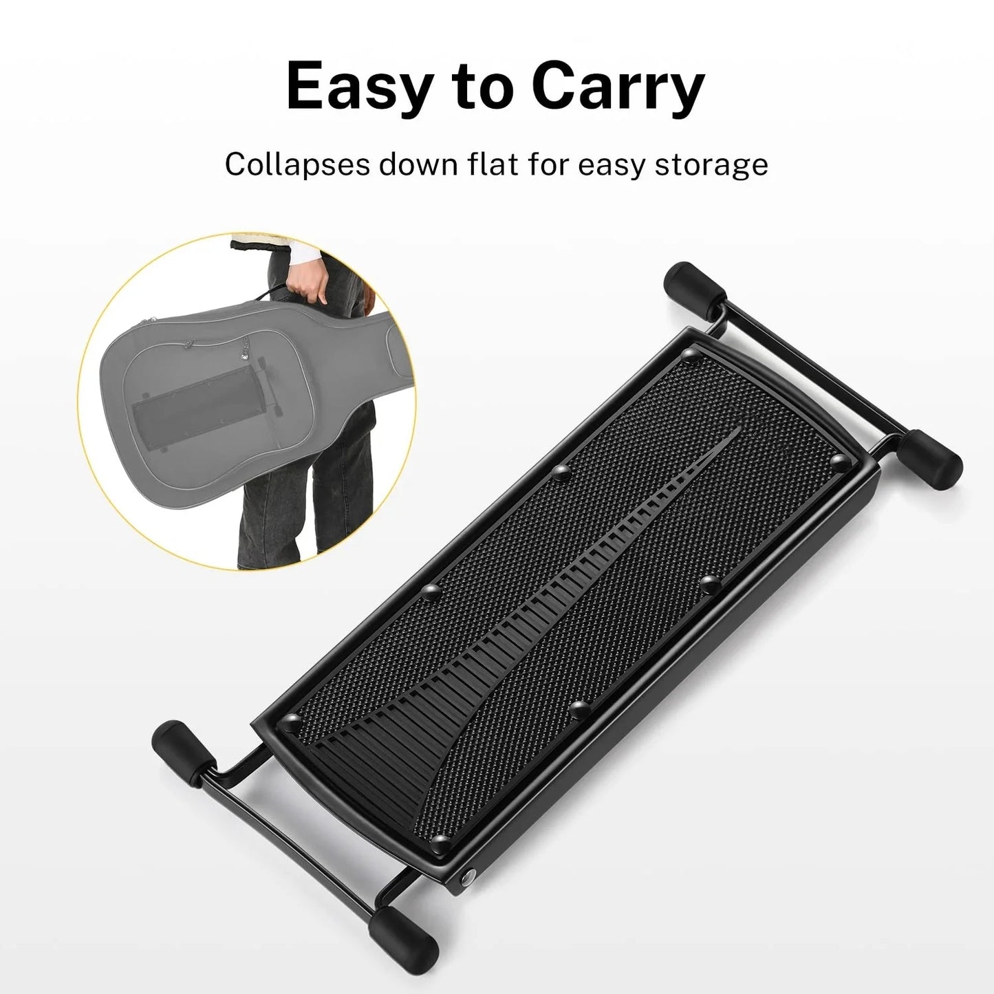 Adjustable Guitar Footrest – Foldable Metal Foot Stool with Non-Slip Rubber Grip (4 or 6 Height Positions)