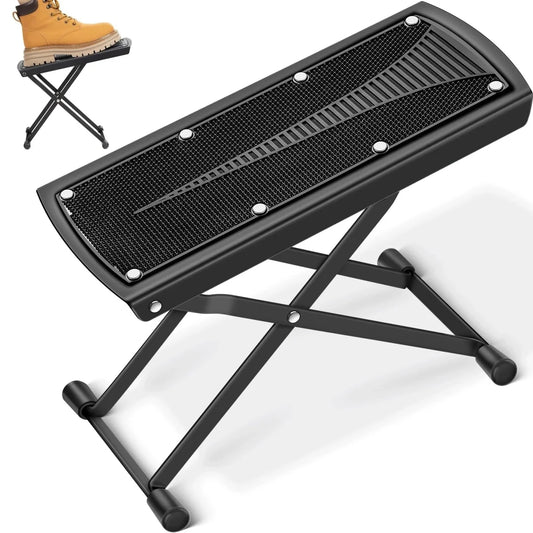 Adjustable Guitar Footrest – Foldable Metal Foot Stool with Non-Slip Rubber Grip (4 or 6 Height Positions)