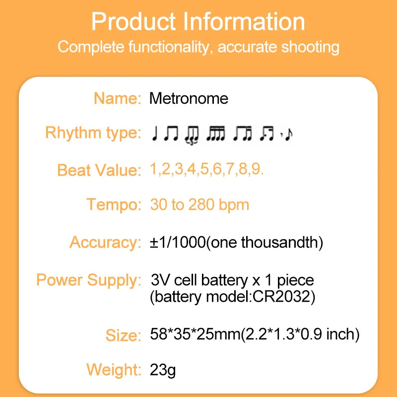 Mini Digital Clip-On Metronome – Adjustable Tempo Practice Tool for Guitar, Piano & More