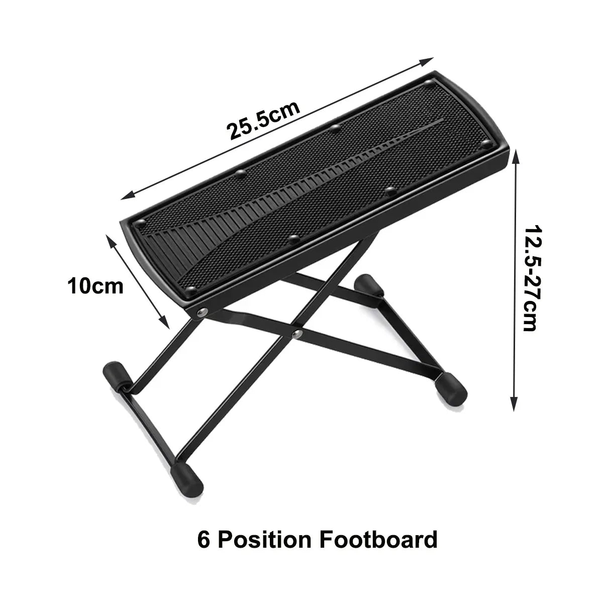 Adjustable Guitar Footrest – Foldable Metal Foot Stool with Non-Slip Rubber Grip (4 or 6 Height Positions)