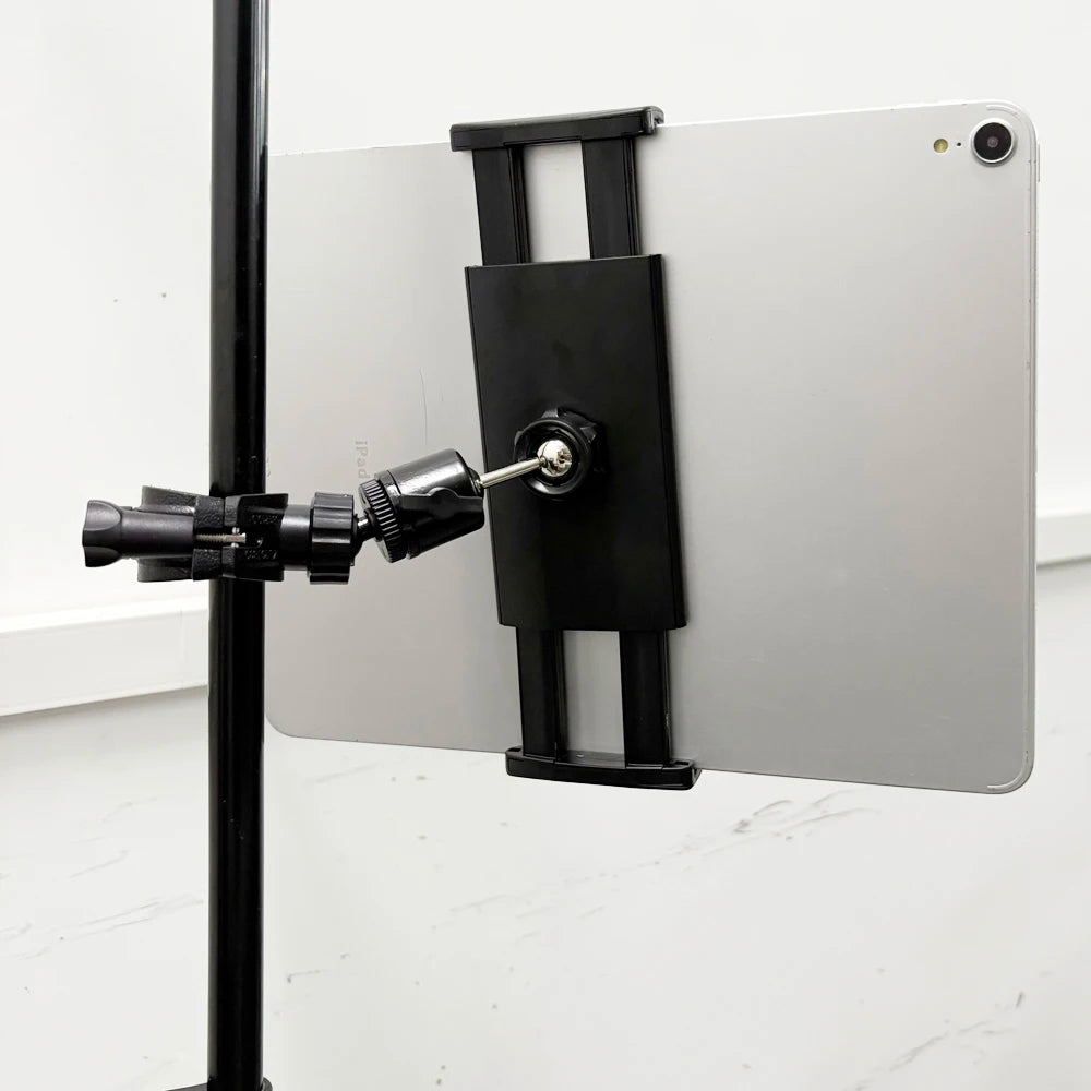 4.7-13.5" Tablet and Smartphones holder for Microphone Stand with 360-Degree Rotable Swivel Mount for Music Sheet Live Streaming