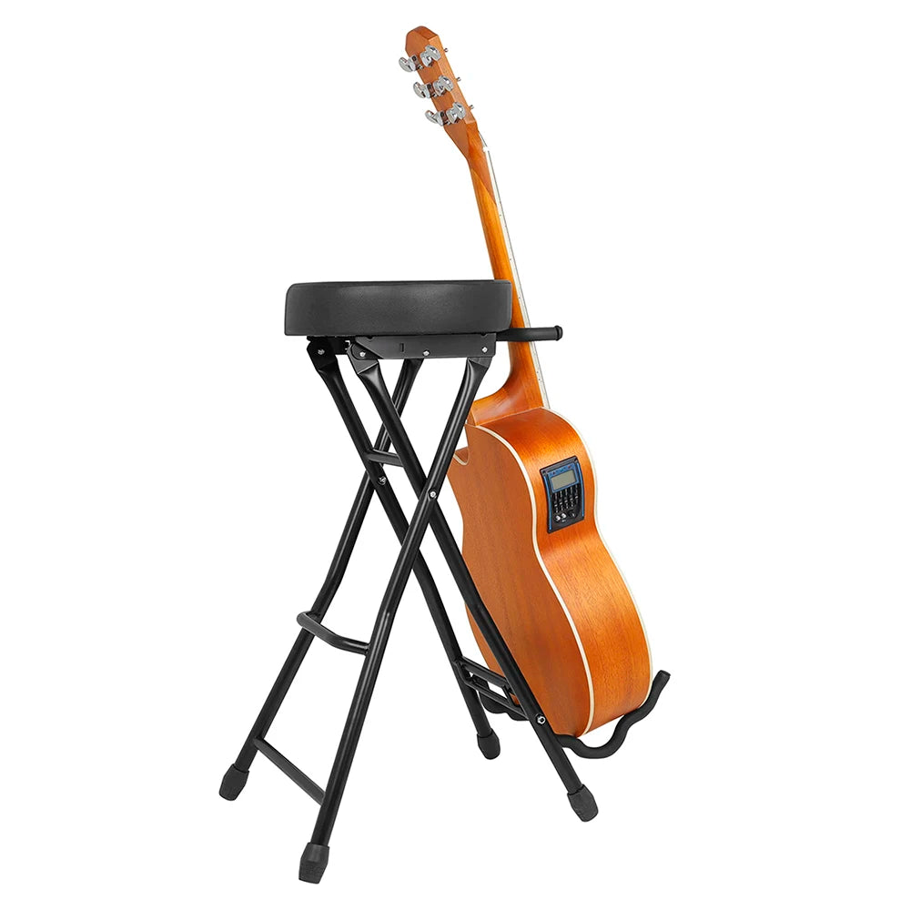 2-in-1 Guitar Seat & Stand – Foldable Padded Musician Chair with Instrument Holder