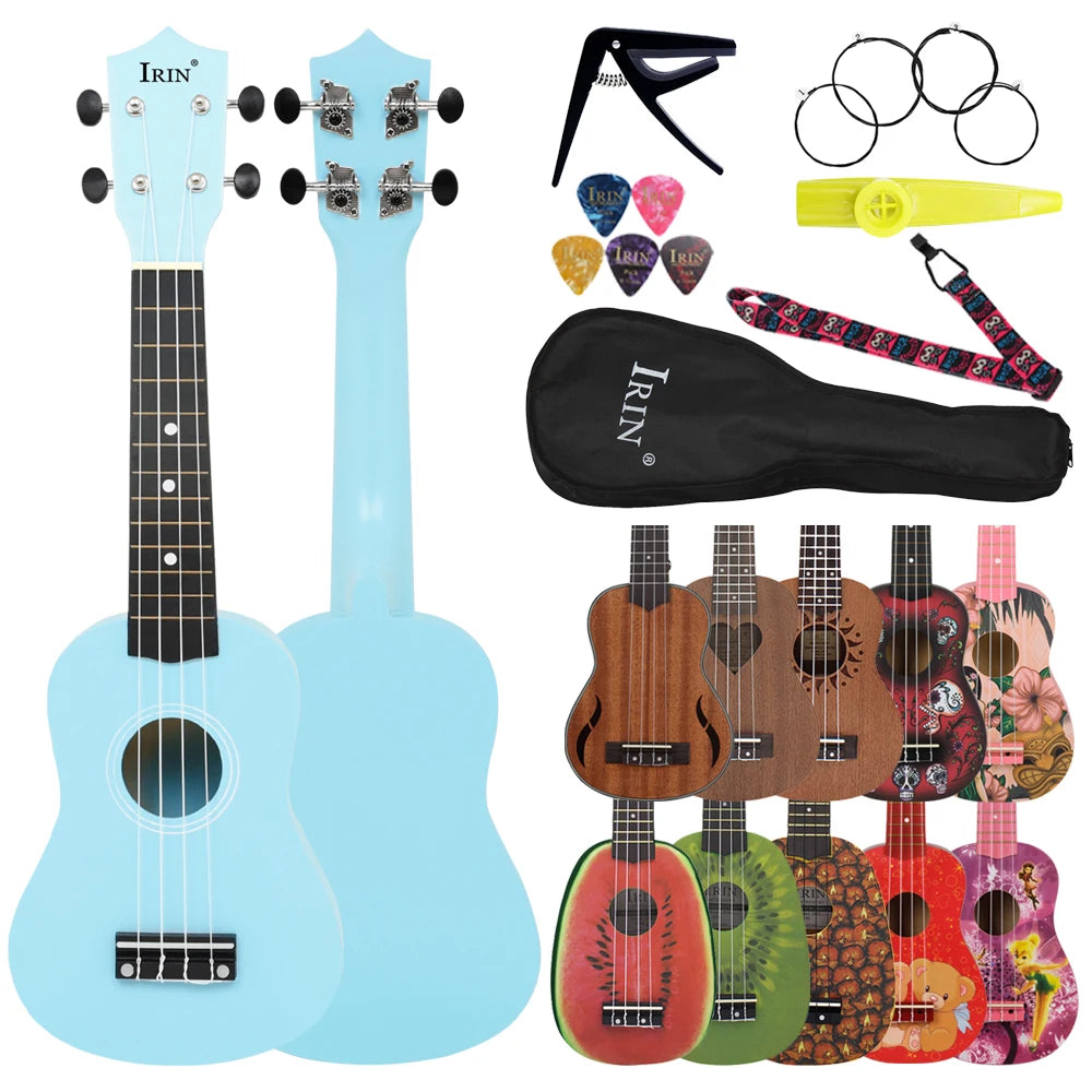 IRIN 21 Inch Ukulele Hawaiian Guitar Soprano Beginner Ukulele 4 String Guitar Musical Gifts Instrument With Kazoo Strap Capo Bag
