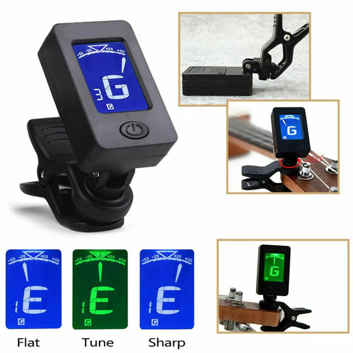 Precision 360° Clip-On Guitar Tuner – Fast & Accurate Tuning for Guitar, Bass & Ukulele