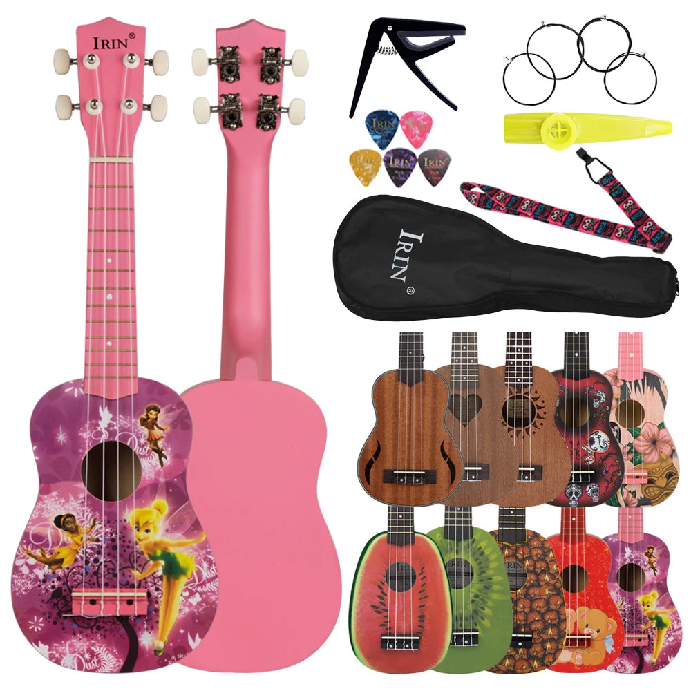 IRIN 21 Inch Ukulele Hawaiian Guitar Soprano Beginner Ukulele 4 String Guitar Musical Gifts Instrument With Kazoo Strap Capo Bag