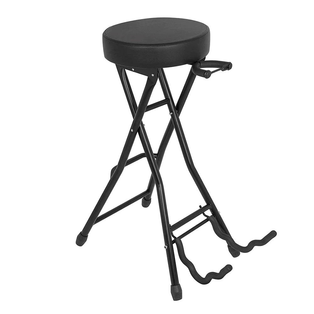 2-in-1 Guitar Seat & Stand – Foldable Padded Musician Chair with Instrument Holder