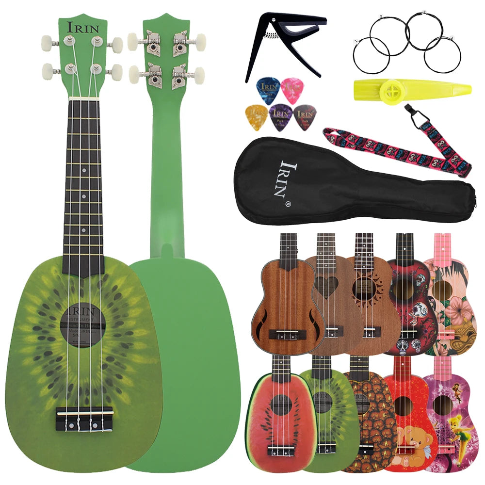 IRIN 21 Inch Ukulele Hawaiian Guitar Soprano Beginner Ukulele 4 String Guitar Musical Gifts Instrument With Kazoo Strap Capo Bag