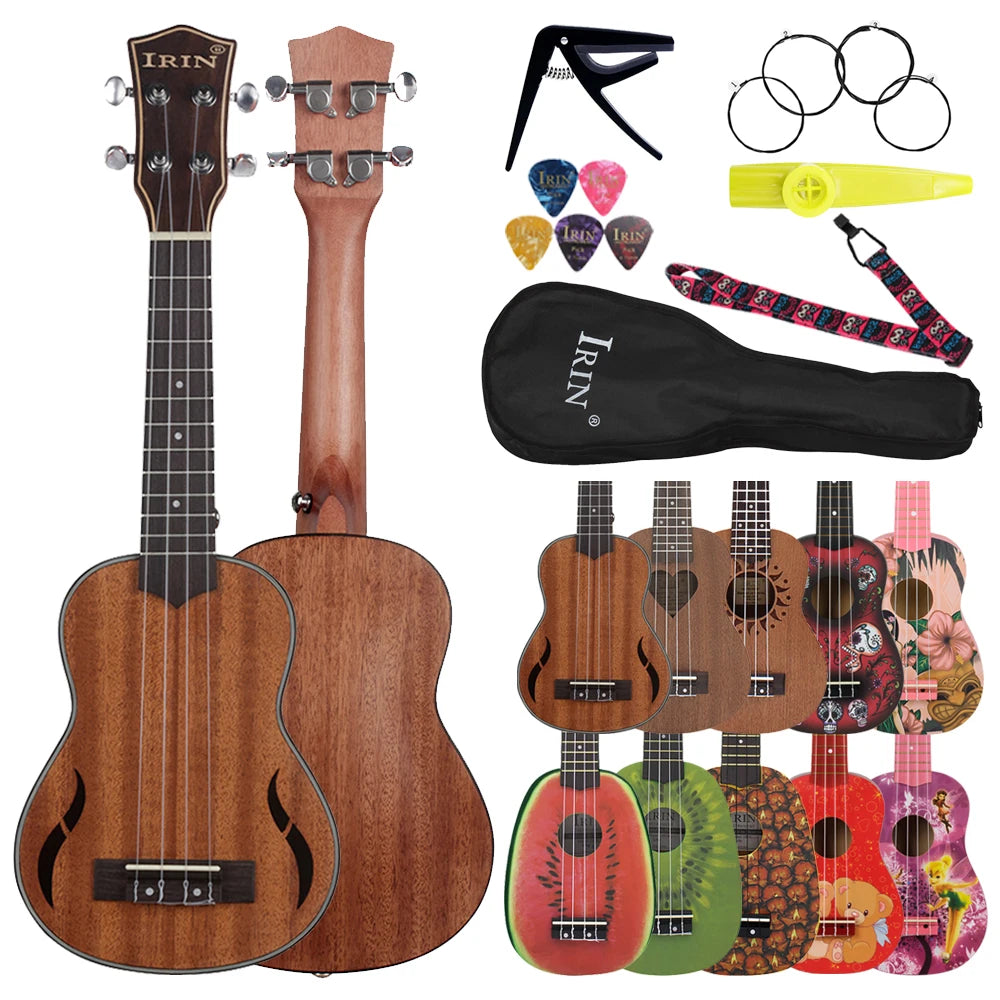 IRIN 21 Inch Ukulele Hawaiian Guitar Soprano Beginner Ukulele 4 String Guitar Musical Gifts Instrument With Kazoo Strap Capo Bag