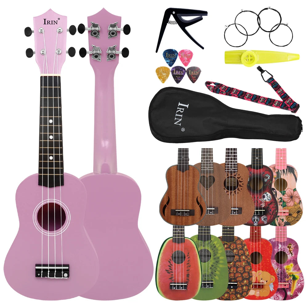 IRIN 21 Inch Ukulele Hawaiian Guitar Soprano Beginner Ukulele 4 String Guitar Musical Gifts Instrument With Kazoo Strap Capo Bag