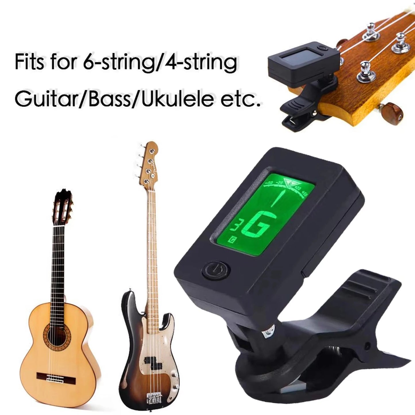 Precision 360° Clip-On Guitar Tuner – Fast & Accurate Tuning for Guitar, Bass & Ukulele