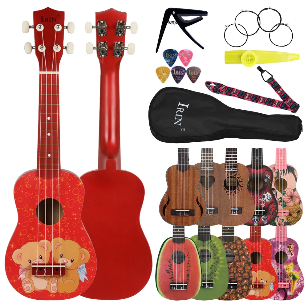 IRIN 21 Inch Ukulele Hawaiian Guitar Soprano Beginner Ukulele 4 String Guitar Musical Gifts Instrument With Kazoo Strap Capo Bag