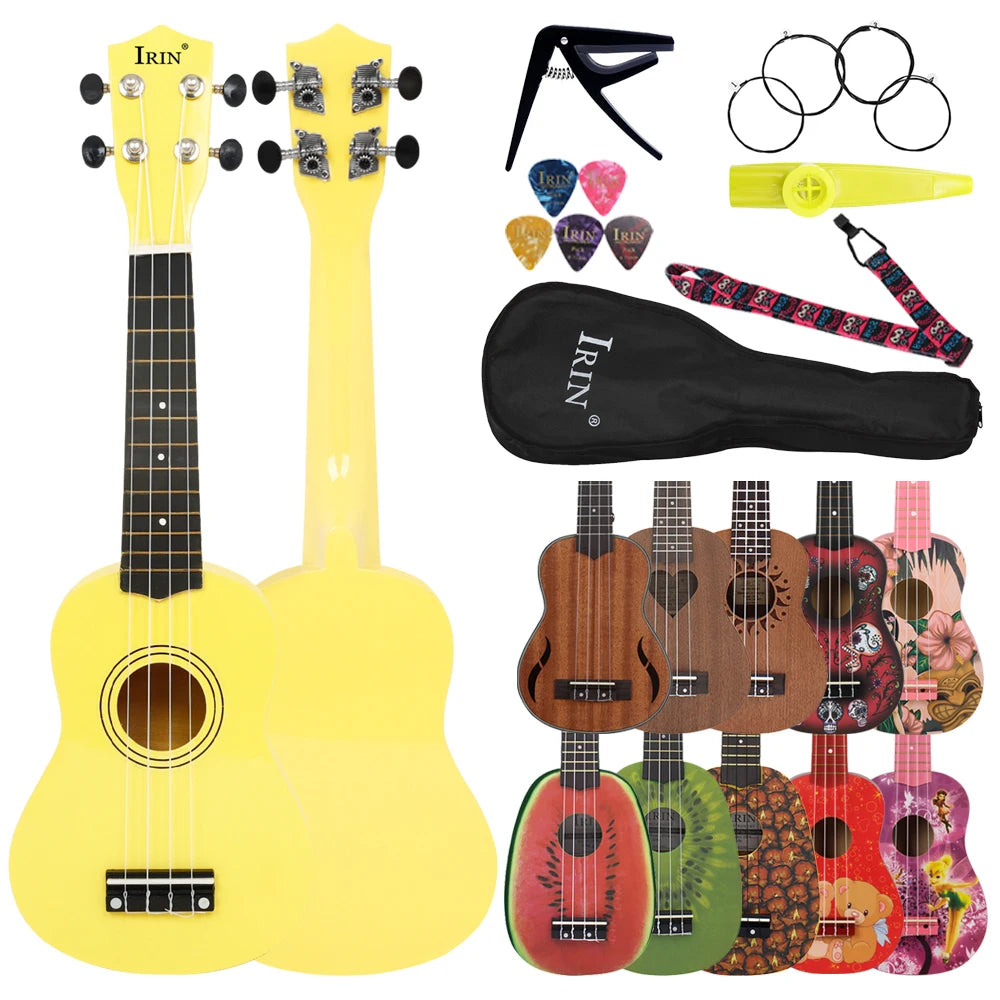 IRIN 21 Inch Ukulele Hawaiian Guitar Soprano Beginner Ukulele 4 String Guitar Musical Gifts Instrument With Kazoo Strap Capo Bag
