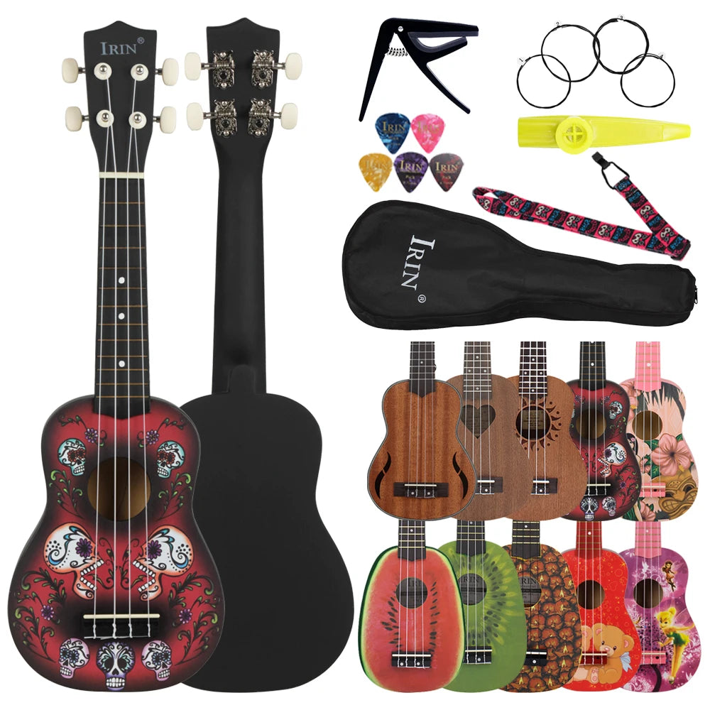 IRIN 21 Inch Ukulele Hawaiian Guitar Soprano Beginner Ukulele 4 String Guitar Musical Gifts Instrument With Kazoo Strap Capo Bag