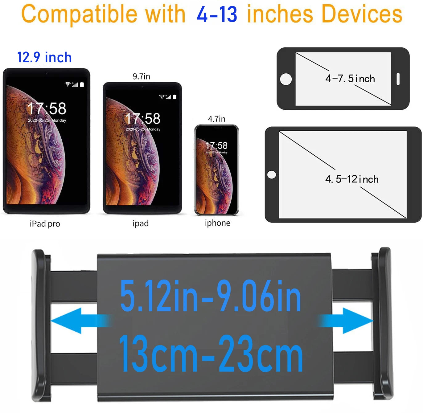 4.7-13.5" Tablet and Smartphones holder for Microphone Stand with 360-Degree Rotable Swivel Mount for Music Sheet Live Streaming