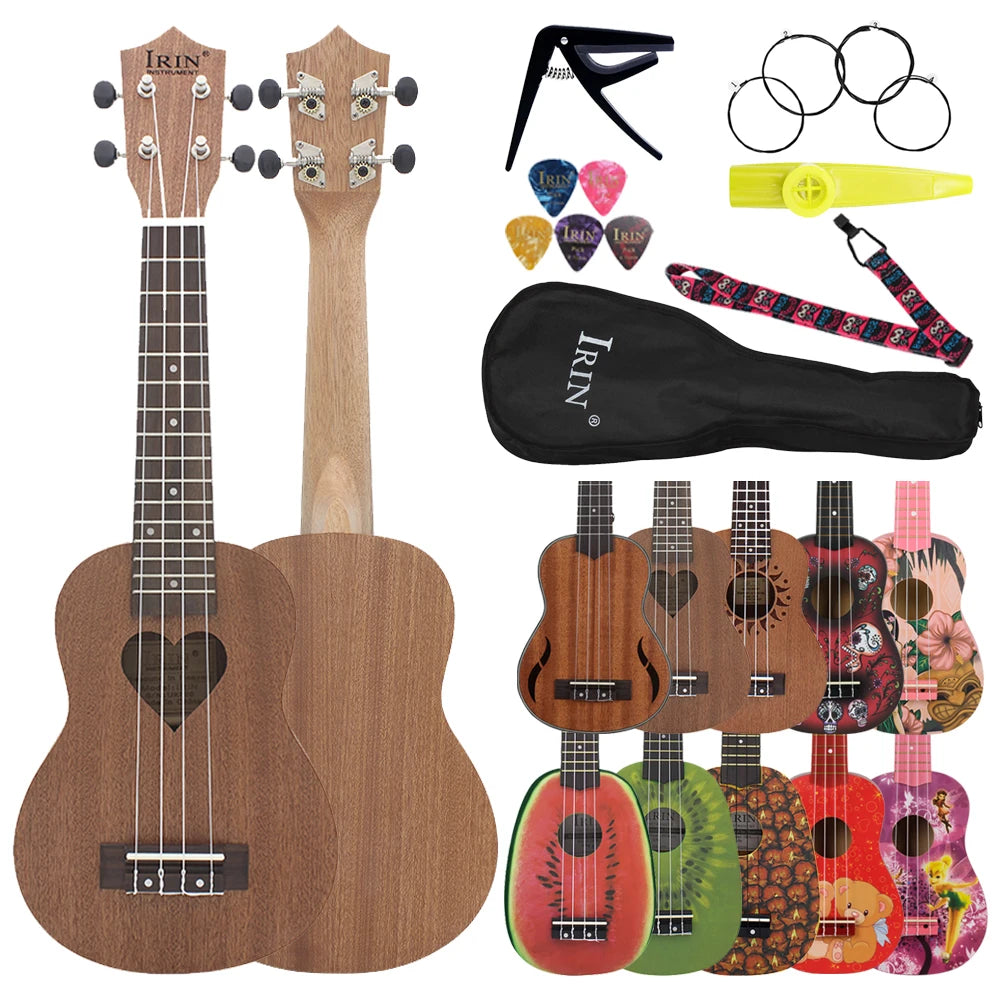 IRIN 21 Inch Ukulele Hawaiian Guitar Soprano Beginner Ukulele 4 String Guitar Musical Gifts Instrument With Kazoo Strap Capo Bag