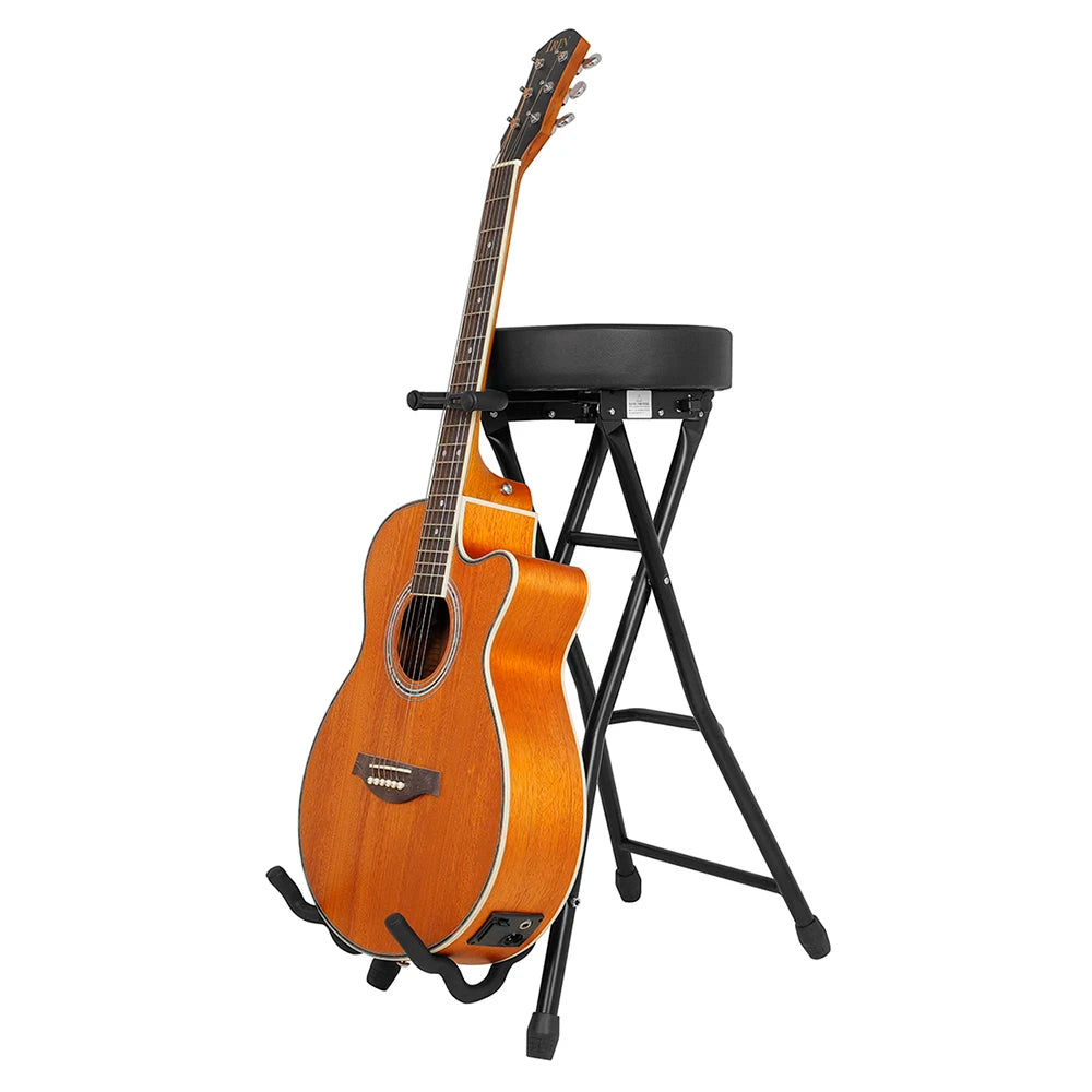 2-in-1 Guitar Seat & Stand – Foldable Padded Musician Chair with Instrument Holder