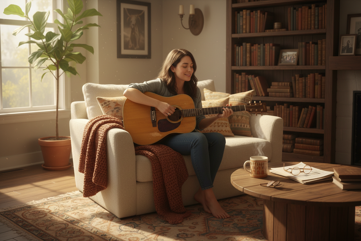 Guitar home realistic cozy practicing